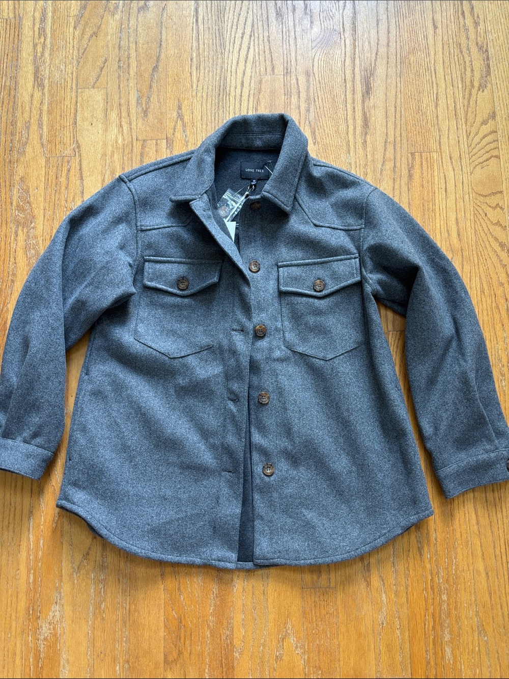 NWT Love Tree Grey Fleece Shacket